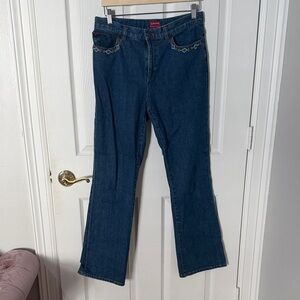 Vintage Chaps Dark Blue straight leg Jeans with Embroidered Pockets size 6